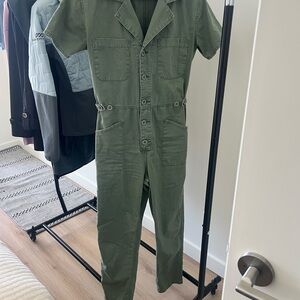 Pistola Green Utility Jumpsuit with Collared Neckline